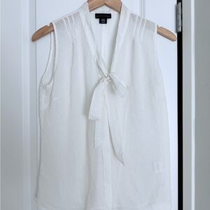 Apostrophe Ivory Sleeveless Blouse with Bow Detail Sheer Peasant Nautical